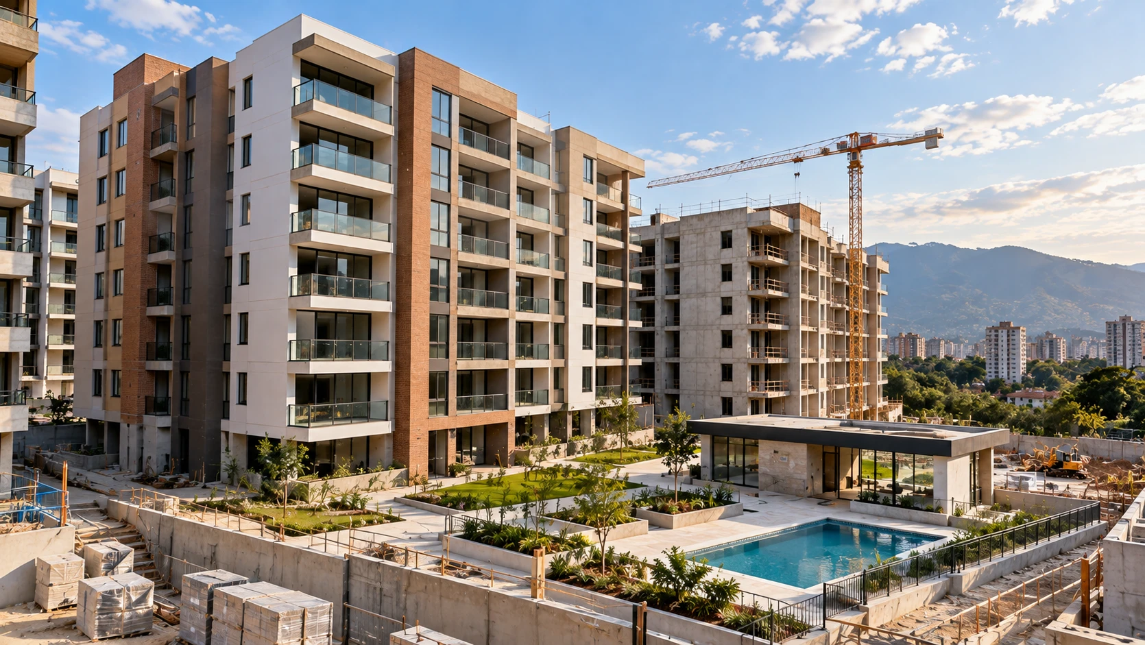 Proyecto residencial de apartamentos con piscina